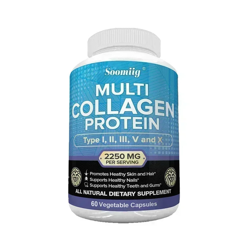 SOOMIIG Multi-Collagen Peptides Capsules – Types I II III V X | Hair, Skin, Nails, Joints & Gut Health | Gluten Free, Non-GMO | 30/60/120 Count