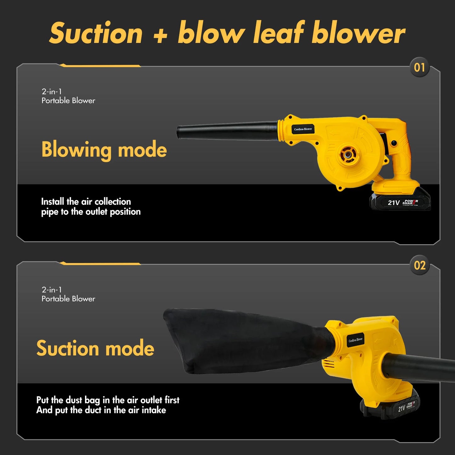 21V Cordless Leaf Blower — 2-in-1 Battery Blower for Lawn & Dust