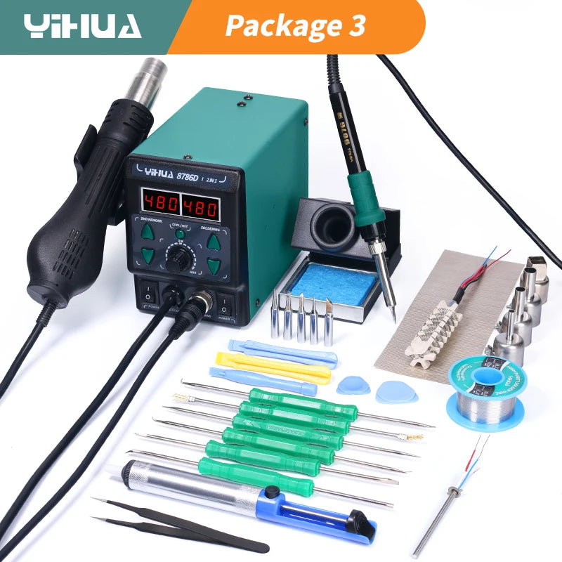 MMAlto YIHUA 8786D / 8786D-I / 938BD-II Soldering Iron & Hot Air Rework Station – Digital SMD BGA Phone PCB Repair Welding Tool | 110V-240V