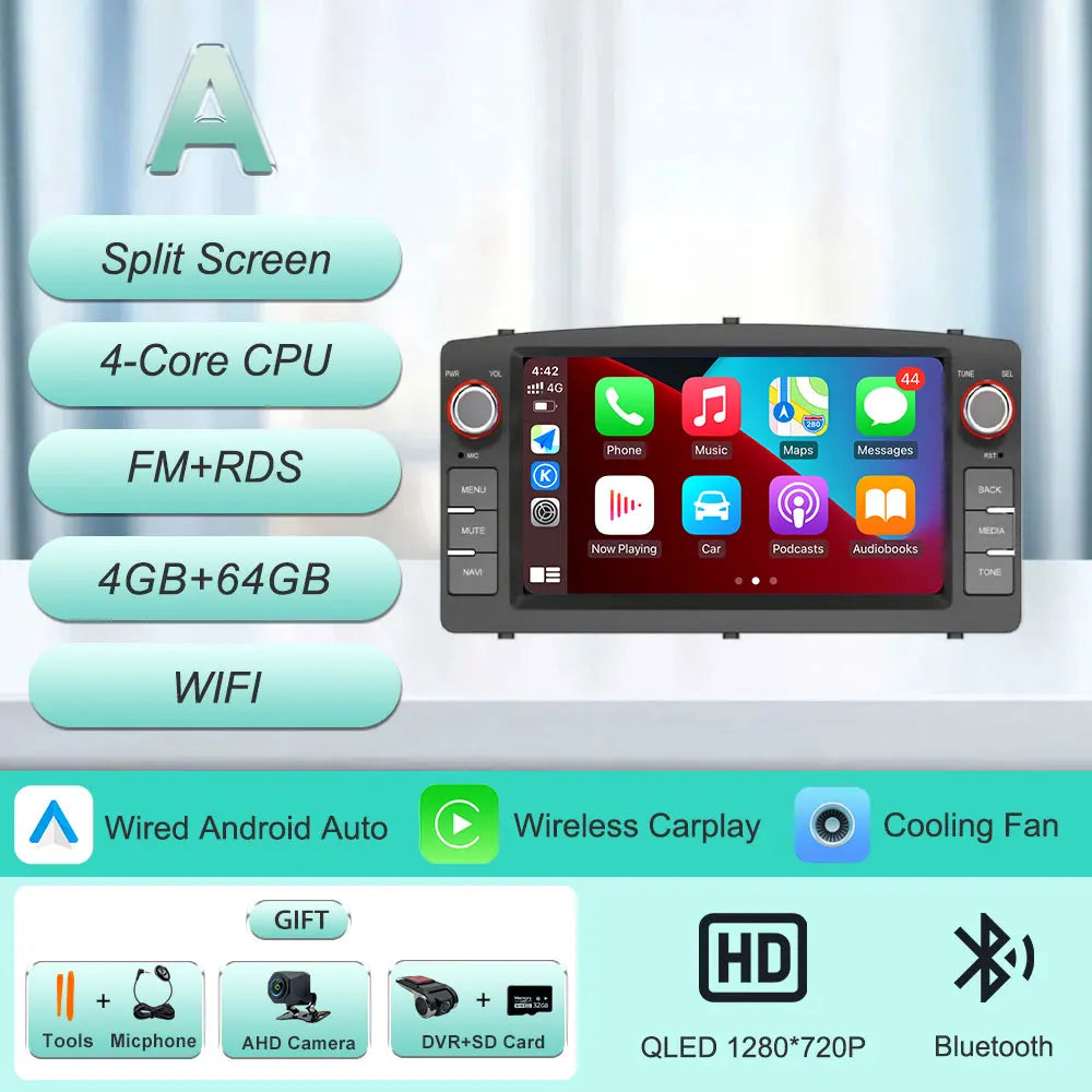 7"Android Car Radio for Toyota Corolla E120 2003-2006 Wireless CarPlay Android Auto GPS WiFi BT FM HD Touch Screen Stereo Player