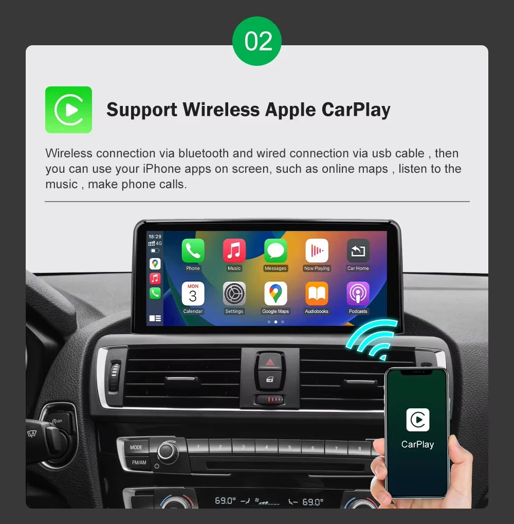 AUTOTOP 10.25”1920*720 Wireless Carplay Android Auto Car multimedia player for F20 F21 F22 F30 F31 F32 F33 F34 F36 NBT 2026-2026