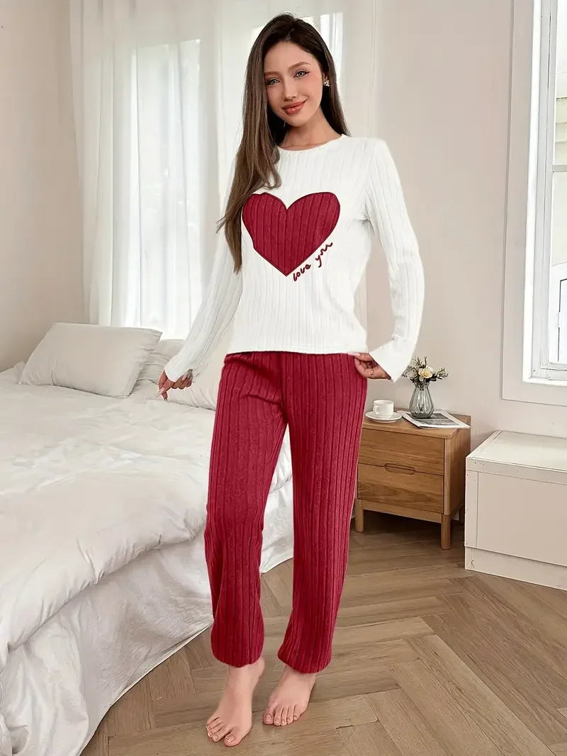 Women's Fleece Lined Pajama Set - Round Neck Top & Pants - photo 5