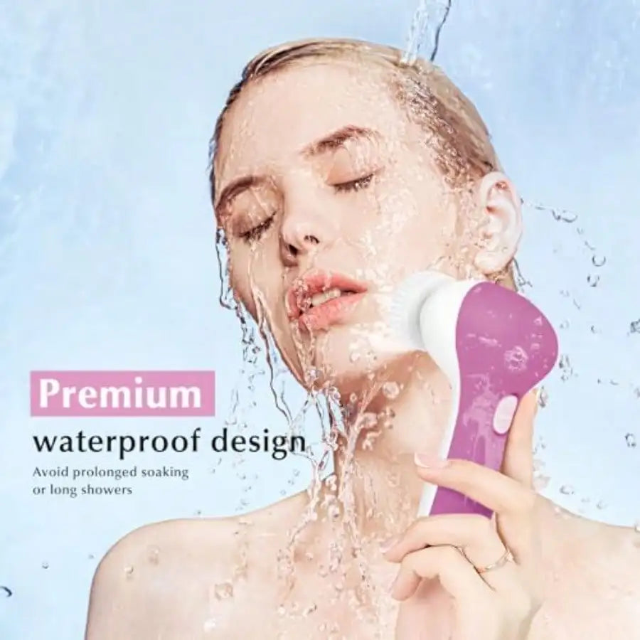Facial Cleansing Brush Silicone Face Scrubber: 2 In1 FBS-D Electric Exfoliating Device Waterproof Deep Cleaning Exfoliation Rota