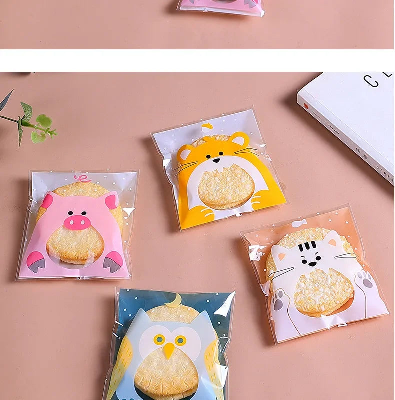 100Pcs Plastic Transparen Cartoon Candy Cookie Plastic Bags Self-Adhesive For Biscuits Snack Baking Package Kids Gift DIY