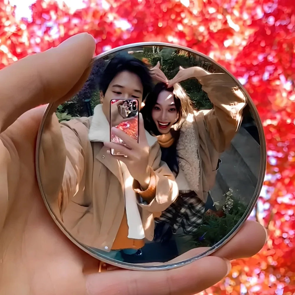 Round Convex Mirror Travel Selfie Photo Props HD Clear Mirror Portable Makeup Mirror Handheld Photography TikTok INS Mirrors