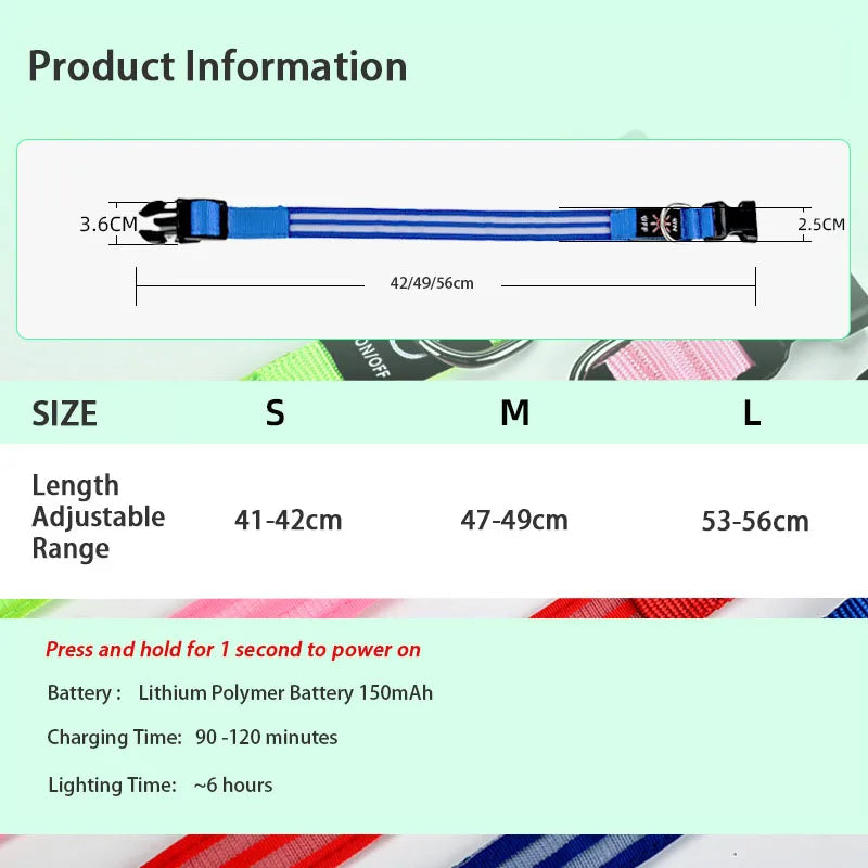 LED Light Up Dog Collar – Rechargeable Glowing Safety Collar for Night Walks | Color LED Pet Necklace with Harness & Leash Ring