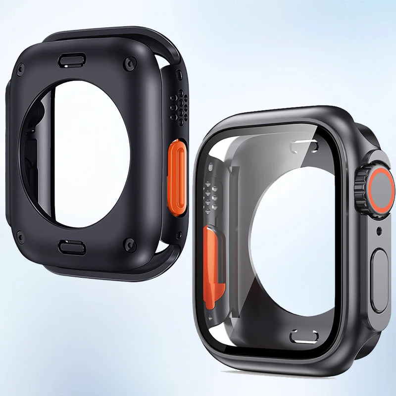 Screen Protector Cover for Apple Watch 44mm 45mm 46mm 42mm Hard PC Front Rear Bumper Case for Iwatch 10 9 8 7 6 Change To Ultra