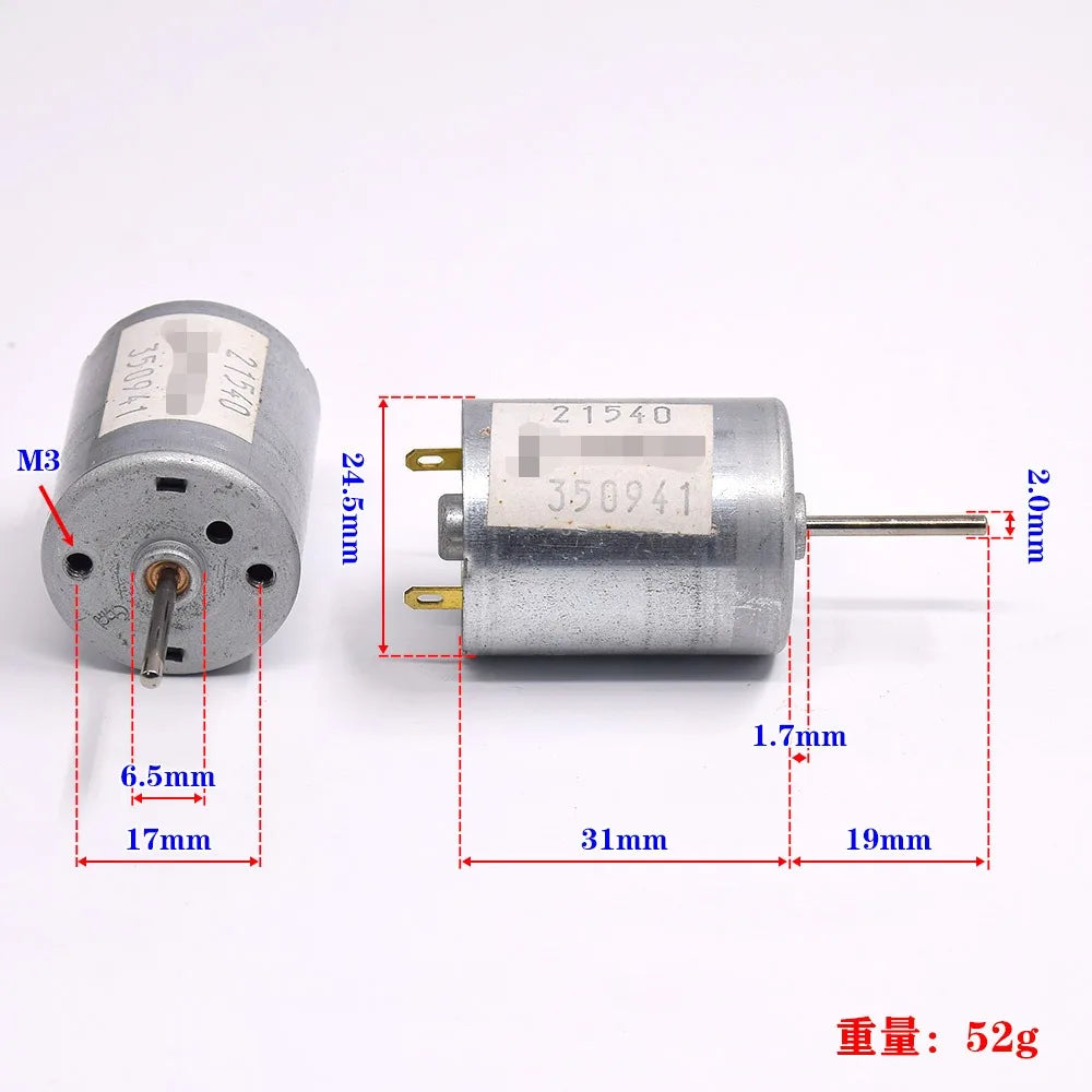 Mini 24mm Mute Engine JOHNSON RF-370CA-12560 DC 12V 18V 24V 7250RPM Car Window Door Lock Electric Motor 18mm Long Shaft