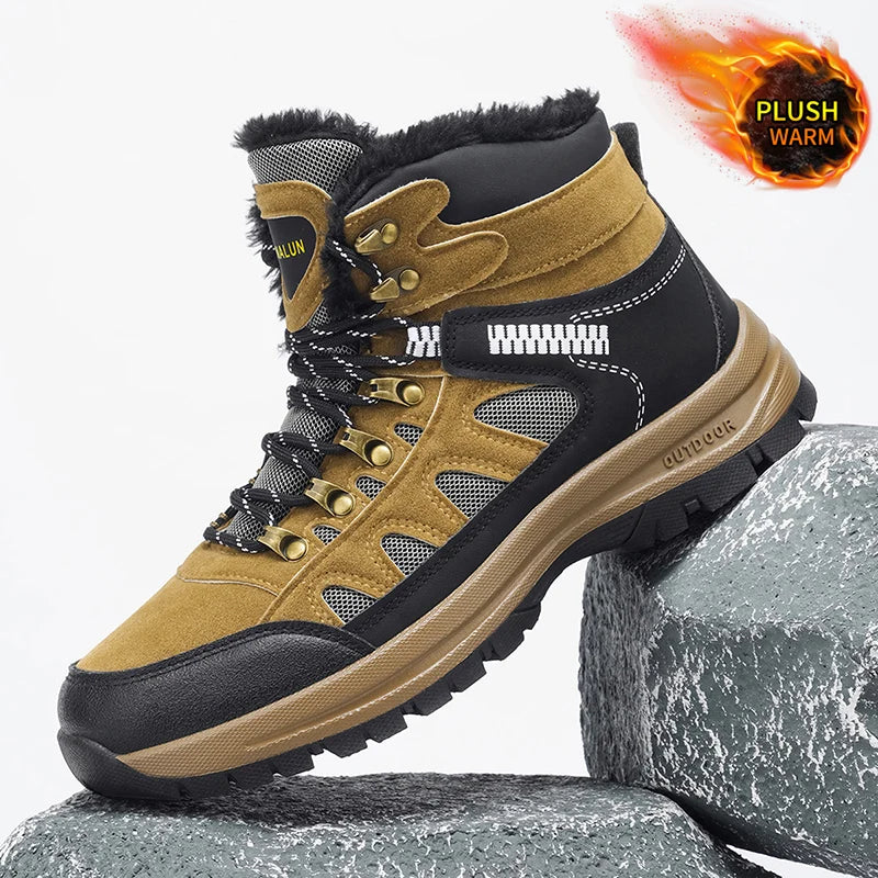 Men's Snow Boots with Warm Lining, Durable Soles, Round Toe Design, Suitable for Winter Outdoor Walks, Hiking, and Casual Street