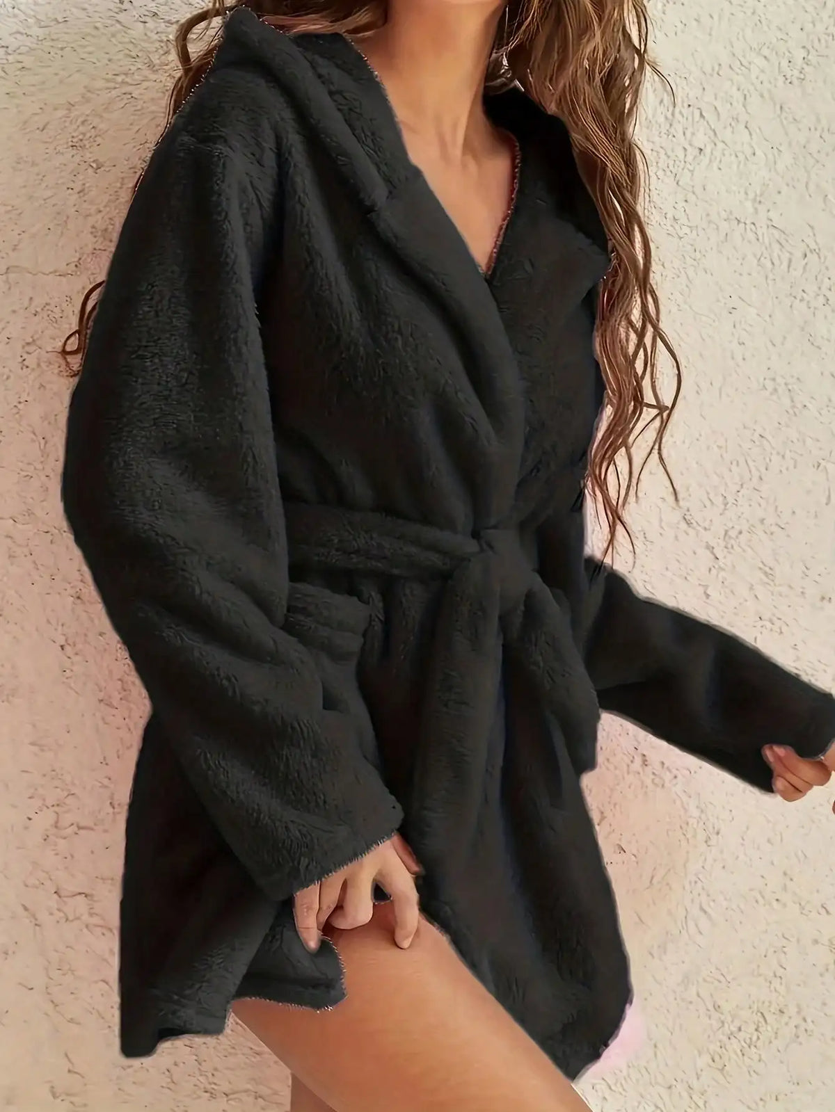Women's Hooded Fleece Robe with Belt