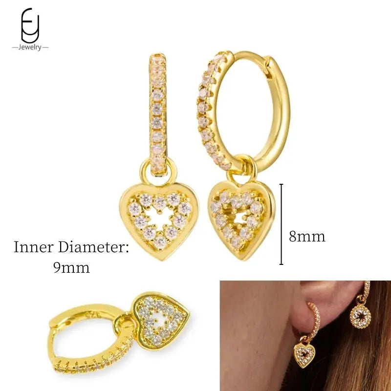 925 Sterling Silver Crystal Drop Earrings for Women - Heart & Flower Studs
