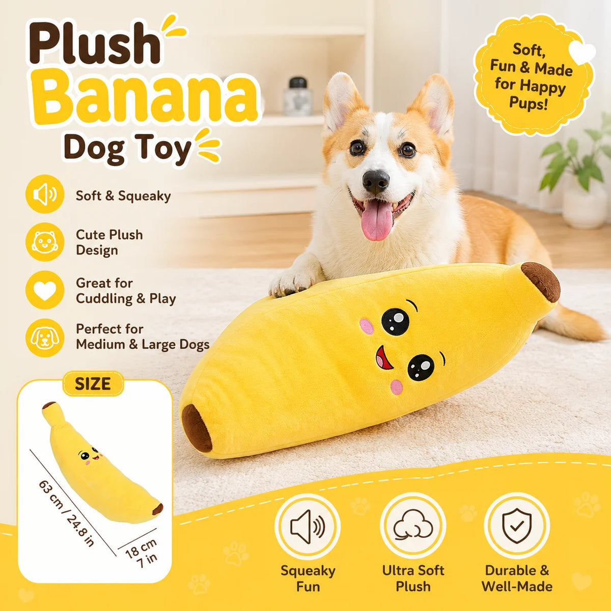 Soft Squeaky Plush Dog Toy - Durable Teething Chew