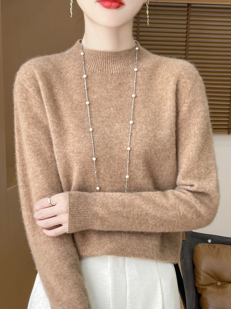 Women's Merino Wool Mock Neck Sweater, Long Sleeve