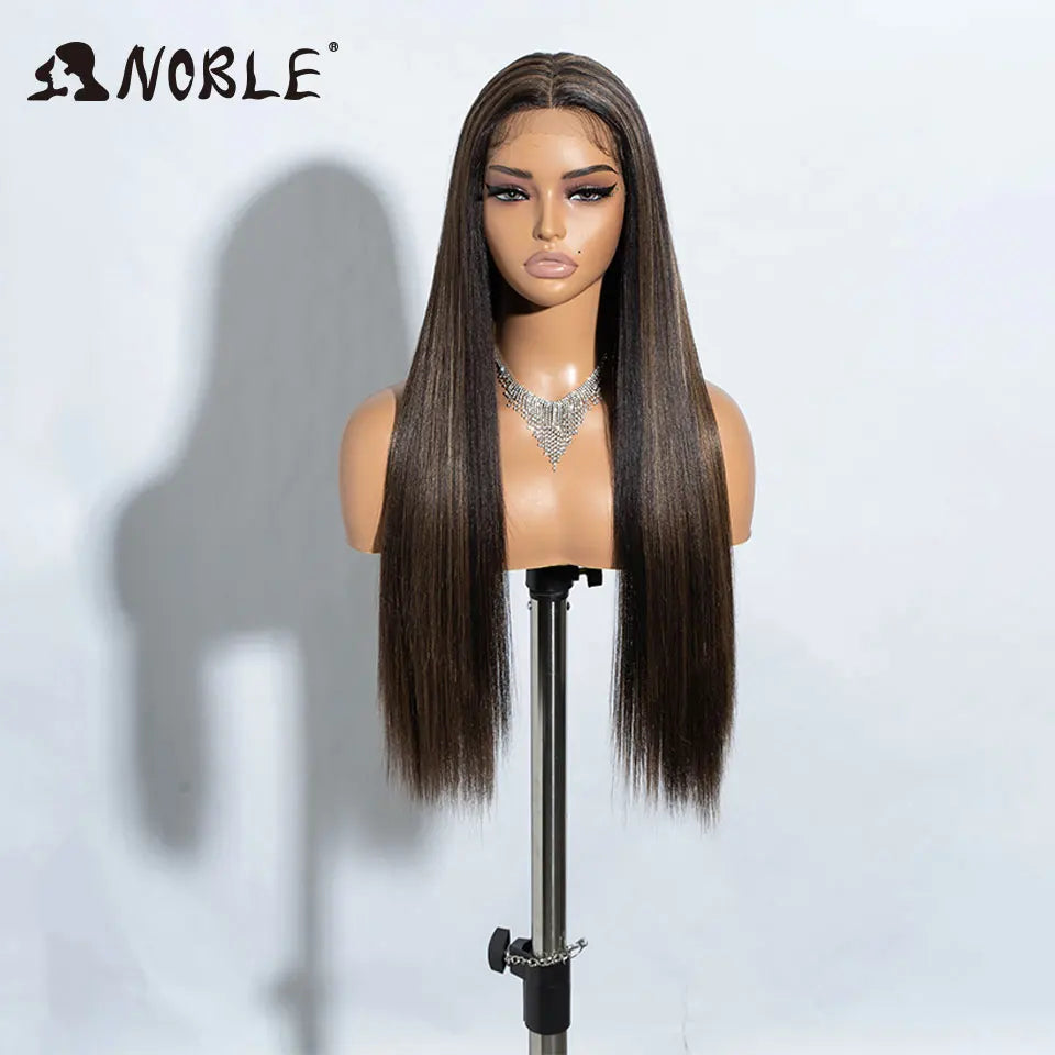 Noble Cosplay Long Straight Synthetic Lace Front Wigs For Women 30 Inch Middle Part Synthetic Lace Wig High Temperature Fiber