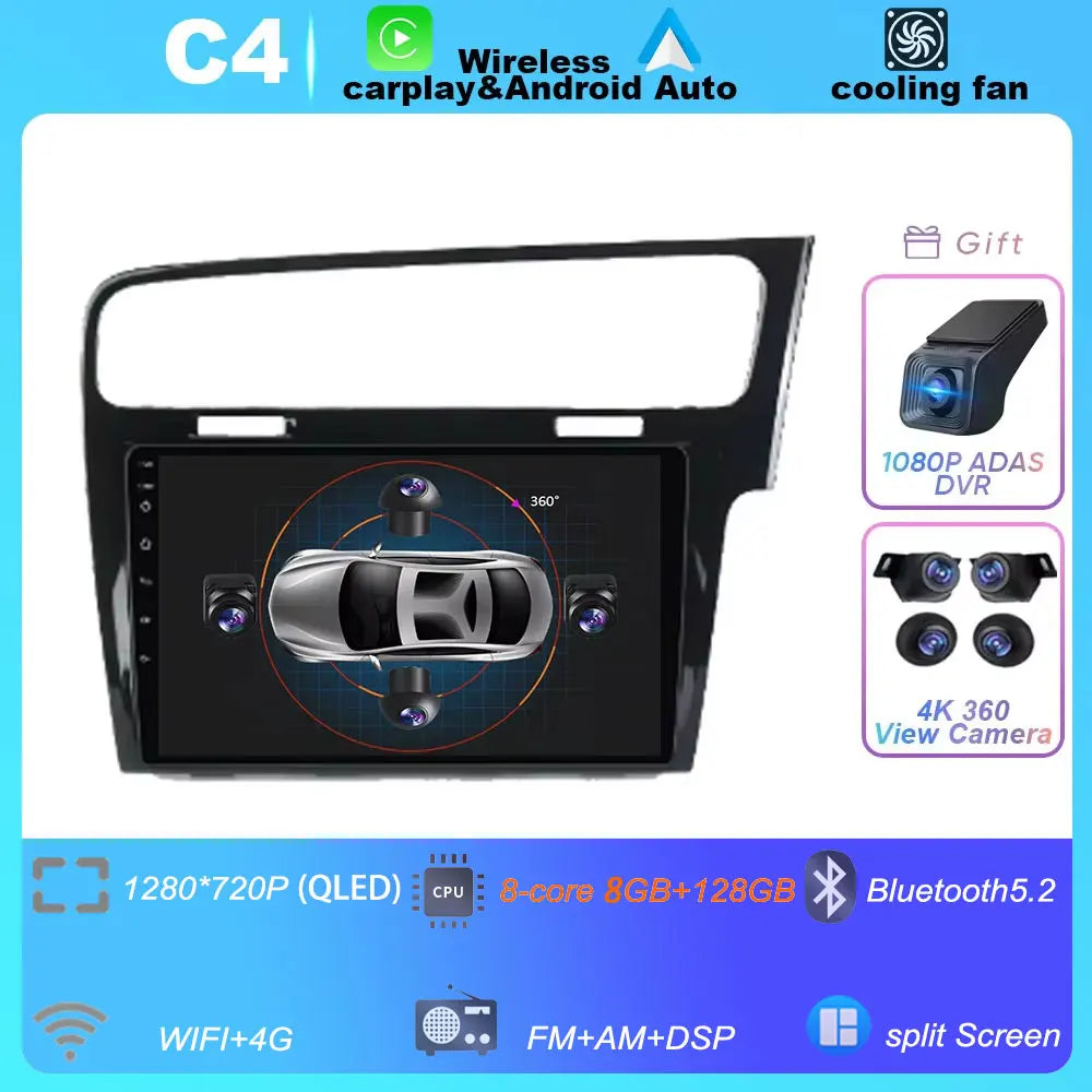 10" For Volkswagen VW Golf 7 MK7 GTI 2013-2017 Android 16 Carplay Car Radio Multimedia 8 CORE IPS QLED Navigation GPS 5G WIFI BT