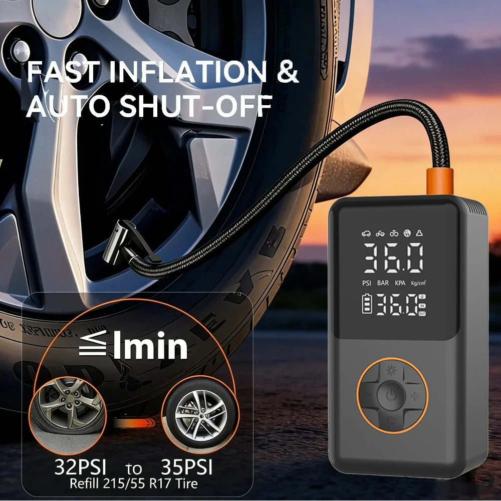 YINGBOOST Mini Bike Tire Pump 150 PSI Tire Inflator Air Compressor Cordless , Air Pump for Car with Pressure Gauge, LED Light