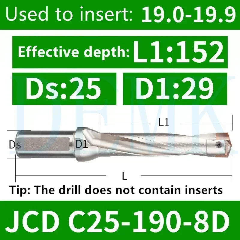 JCD Crown U-Drill Rod 10-25mm, Internal Cooling Indexable Drill
