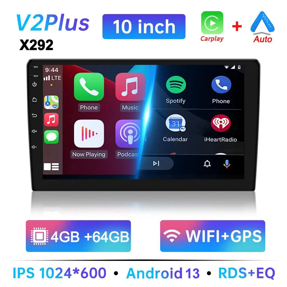Universal 2-DIN Android 13 Car Stereo (7"/9"/10", 64GB) — CarPlay, GPS, Bluetooth, WiFi