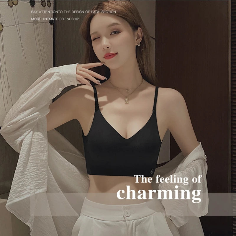 Sexy U-shaped Back Lingerie Female Inner Wear Summer Thin Without Trace Backless Triangle Cup Polymerization Bra
