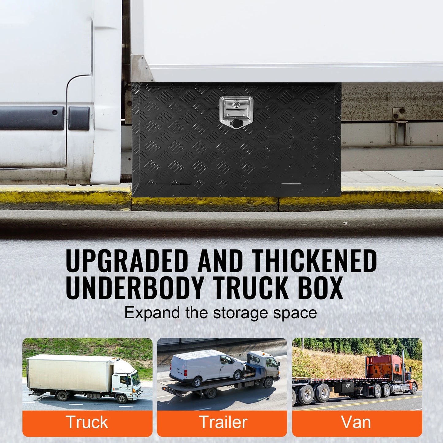 SucceBuy Underbody Truck Box Pickup Storage Box Heavy Duty Diamond Plate Tool Box with Lock&Keys Waterproof Trailer Storage Box