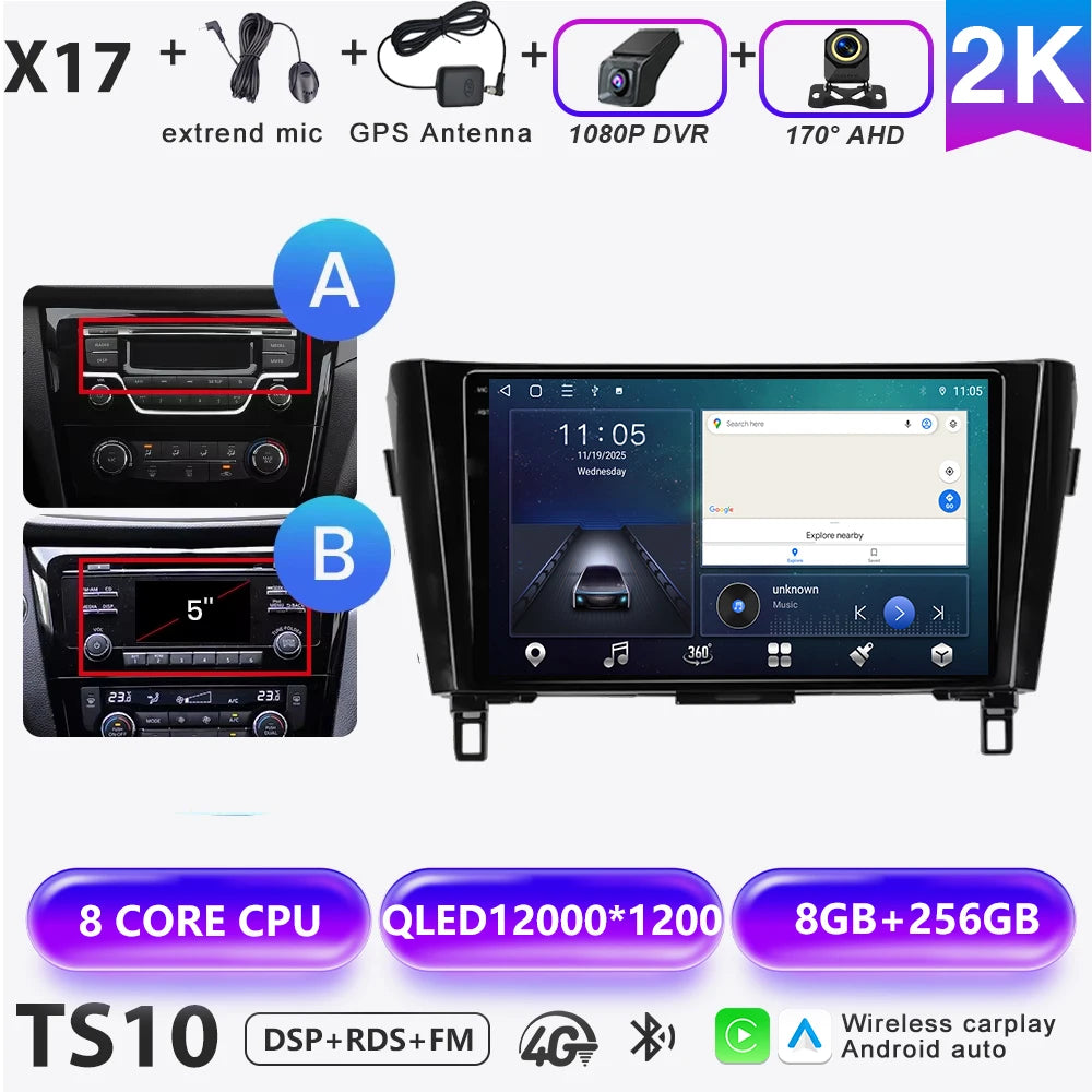 Wireless CarPlay Android Auto Car Radio for Nissan Qashqai J11 X-Trail 3 2013-2017 avigation GPS Car Radio Multimedia Video Play