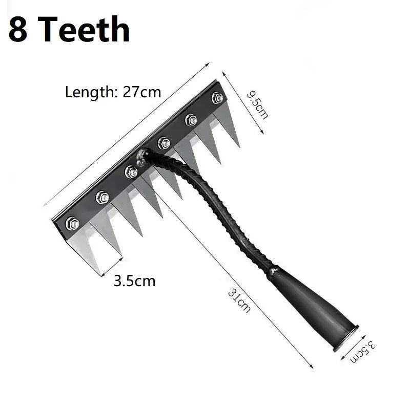 8/7/6/5teeth Garden Weeding Rake Heavy Duty Metal Gardening Hoe Weeding Rake Farm Tool for Gardening Weeding Loosening Soil Rake