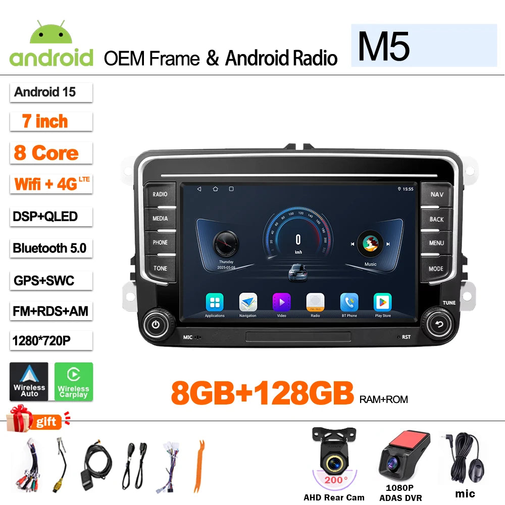 Car Stereo with Apple CarPlay & Android Auto, Compatible with VW CC, Passat B7, Polo, Golf 5 6 & Jetta