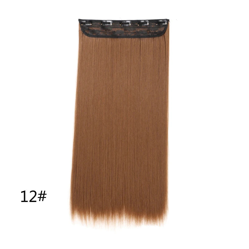 Synthetic 5-Clip One Piece Invisible Hair Extensions Long Straight 24Inch Heat Resistant Hairpiece for Women