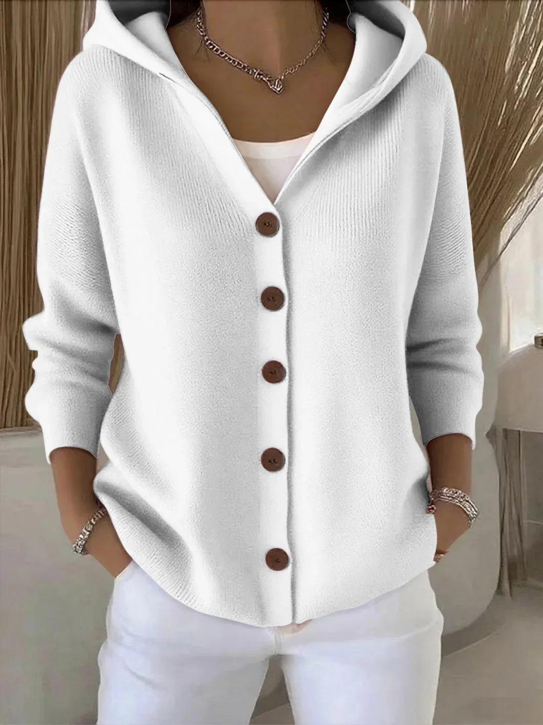Women's Hooded Knit Cardigan - Casual Open Front V-Neck Sweater - photo 8