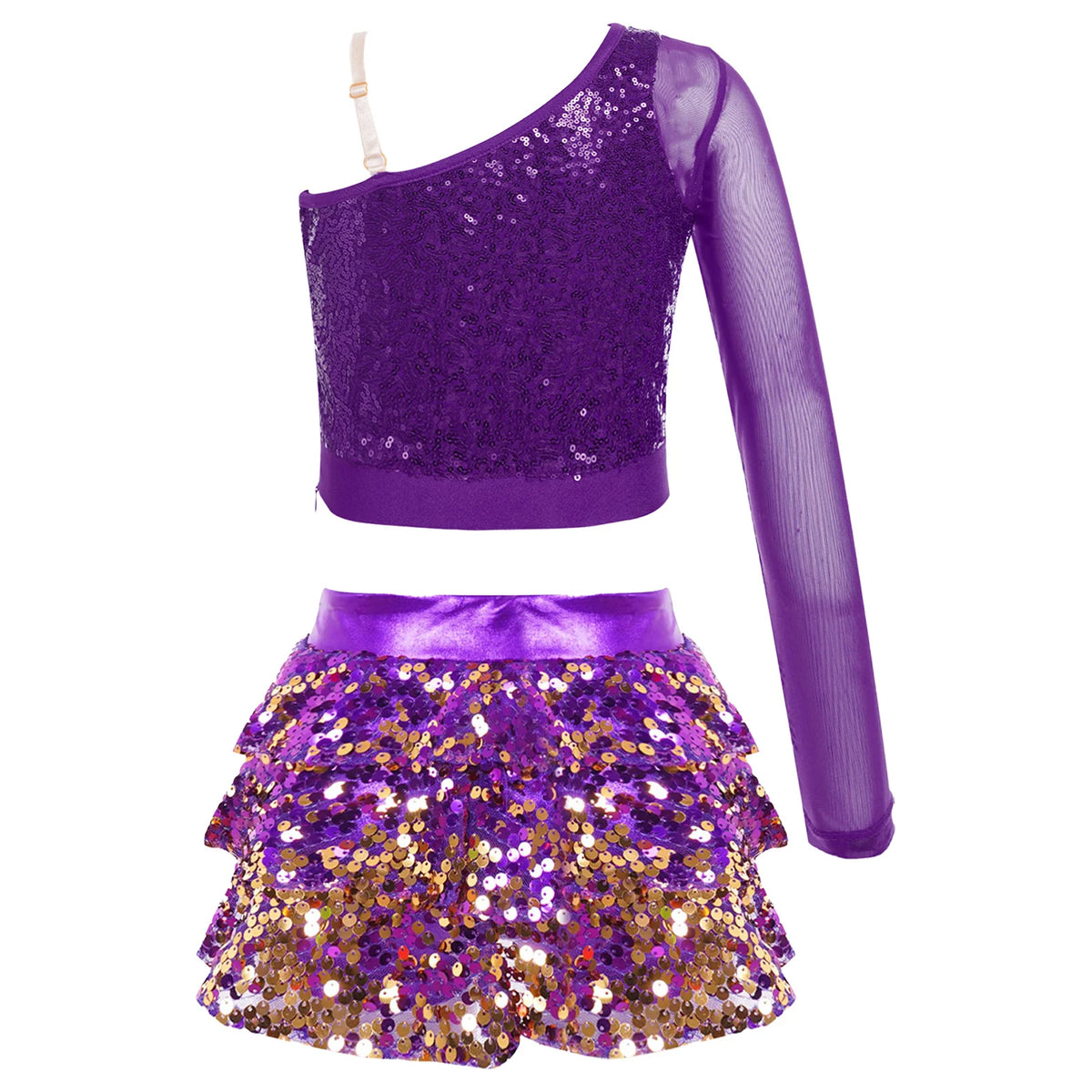 Girls sequin crop top and culotte Latin jazz set