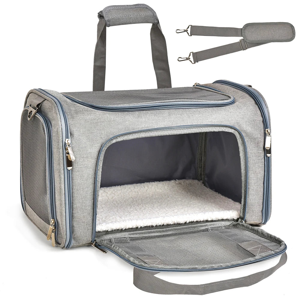 Soft-Side Dog Carrier Bag & Backpack – Airline Approved Pet Travel Bag for Small Dogs & Cats | M & L (Black, Gray)