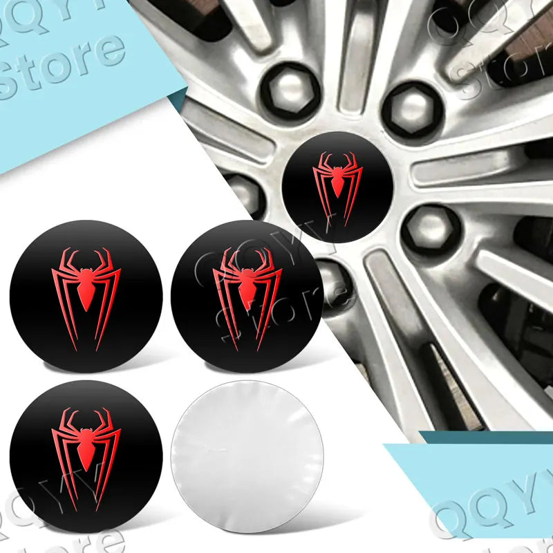 4Pcs 56mm Aluminium Red Spider Logo Car Wheel Center Hub Cap Rims Dust-proof Cover Hubcaps Sticker For Universal Car Accessories