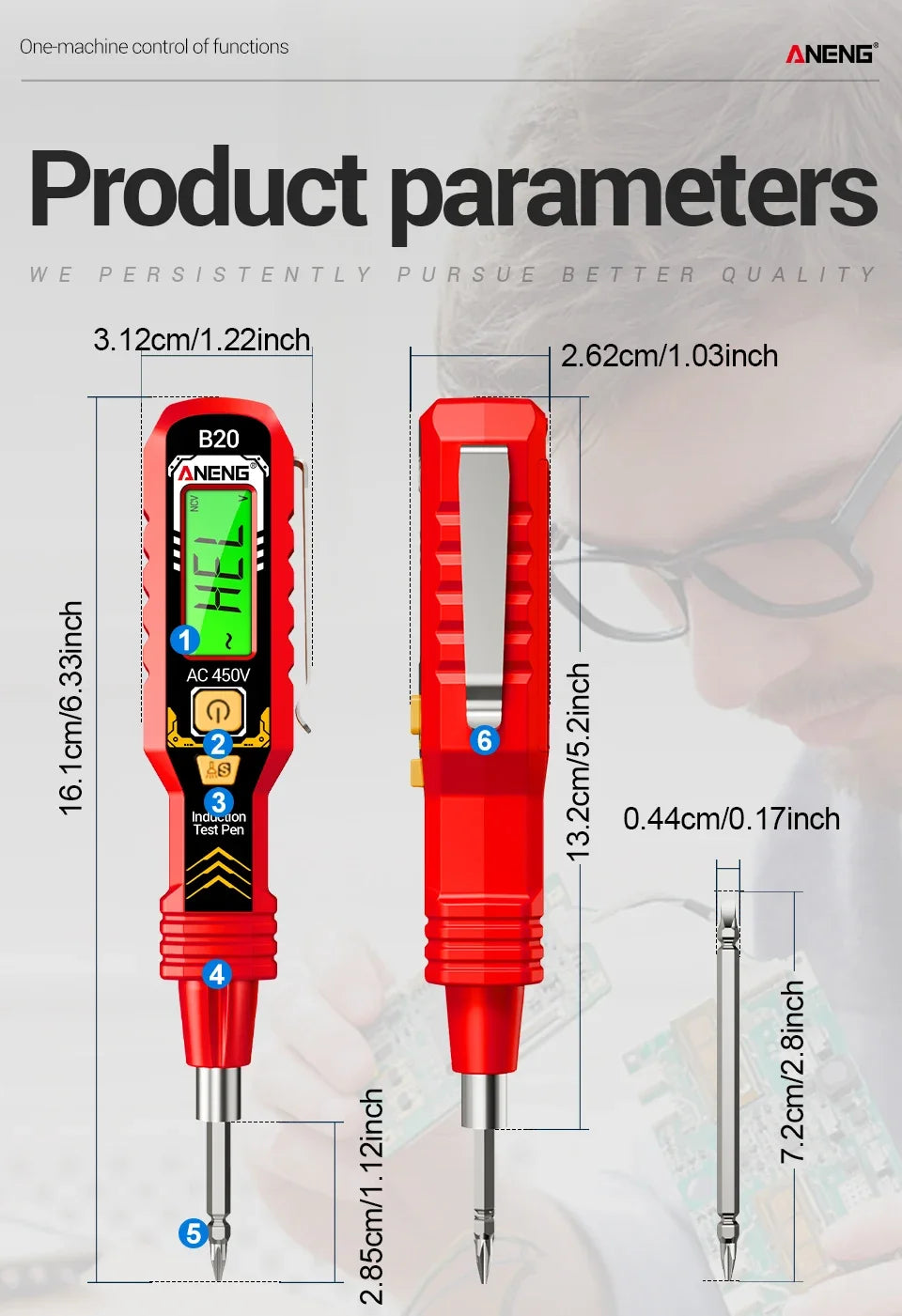 ANENG B20 Insulated Screwdriver Double Head Dual-use Slotted Cross Tester Pen Screw Driver Repair Voltage Meter Hand Tools