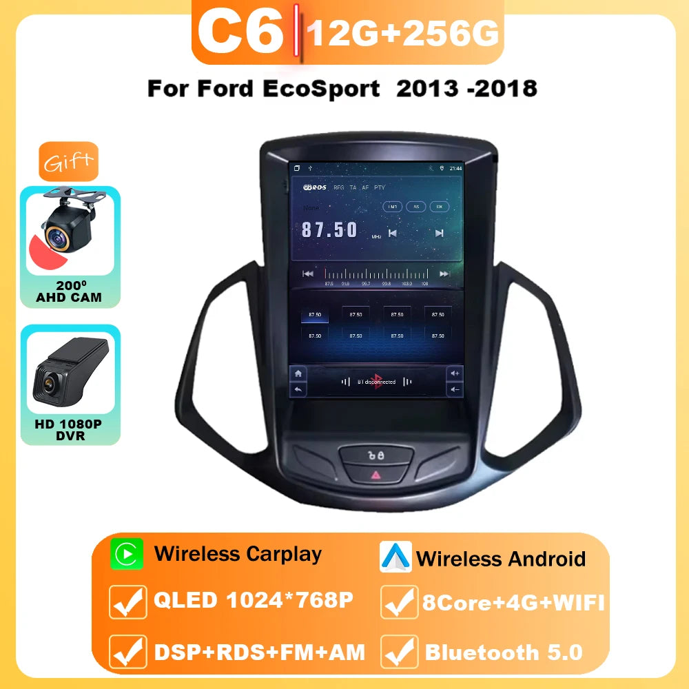 9.7" Car Stereo with Apple CarPlay & Android Auto, Compatible with Ford EcoSport (2013-2018)