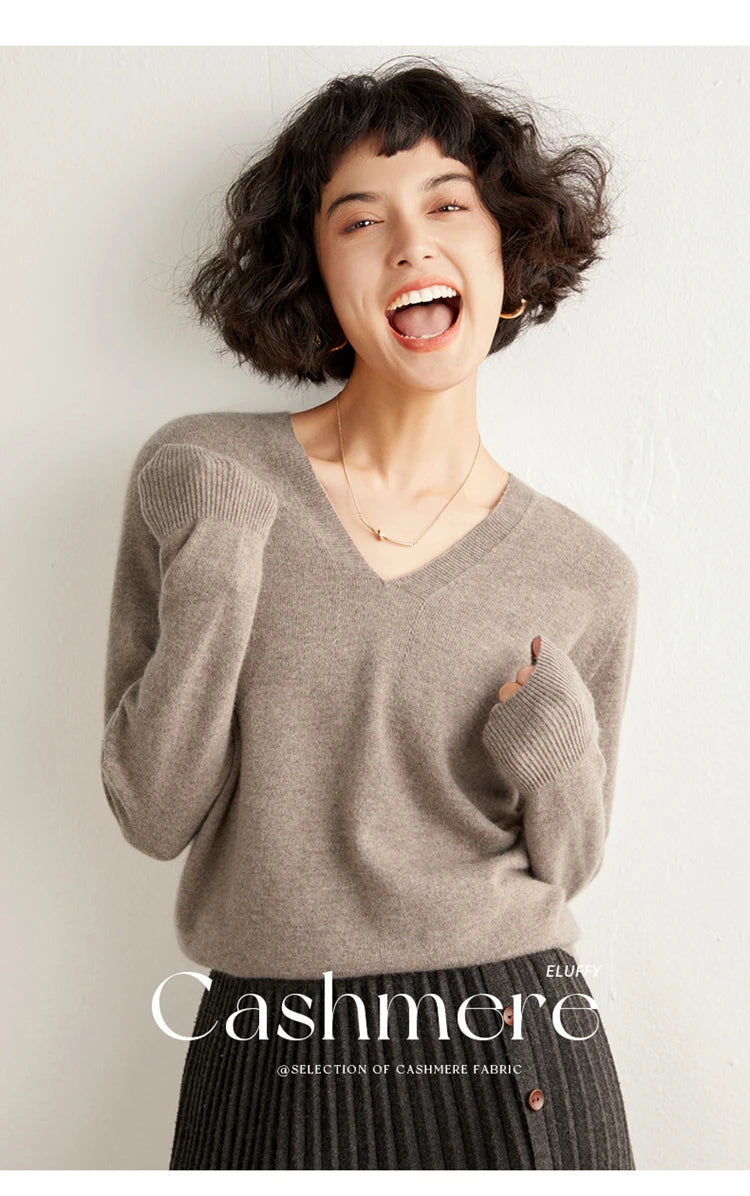 Women's Cashmere V-Neck Sweater, Knit Pullover