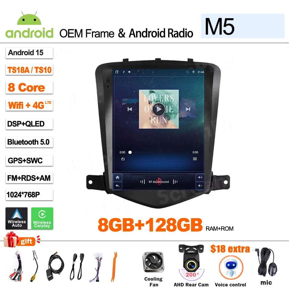 For Chevrolet Cruze J300 2008 - 2012 Android 16 Multimedia Video Player GPS Navigation Wireless Android Auto Touch Screen RDS