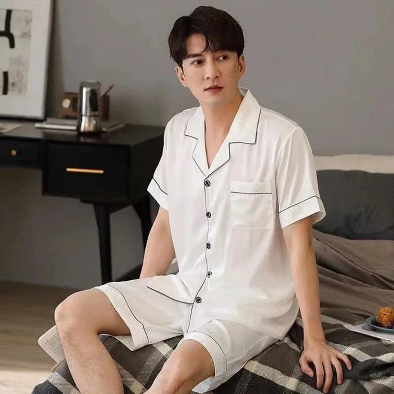 Women's & Men's Satin Pajama Set - Short Sleeve, Solid Colour