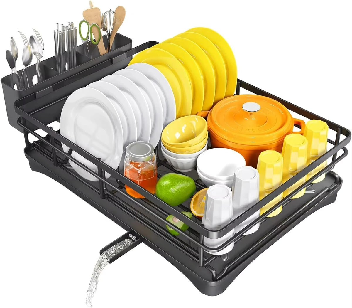 Large Dish Drying Rack with Drainboard & 3-Slot Utensil Holder - photo 7