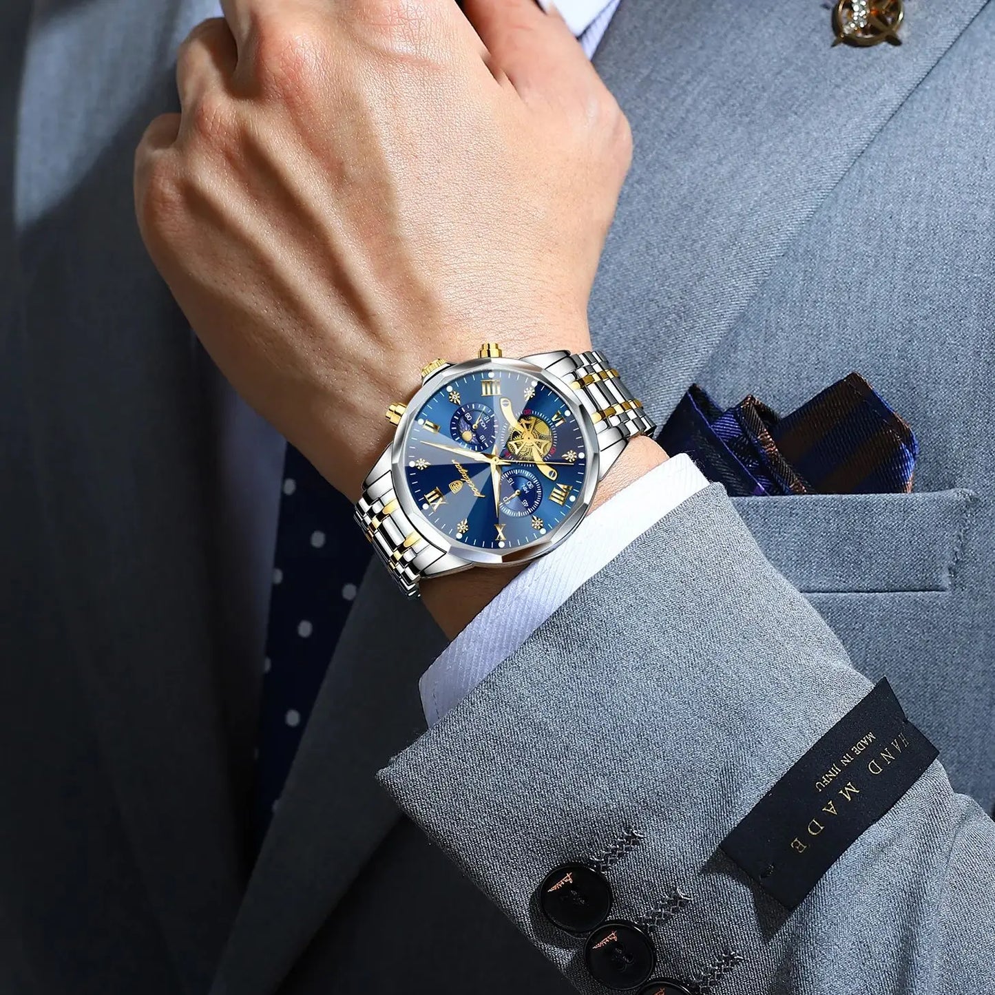POEDAGAR Luxury Men's Quartz Watch – Waterproof Luminous Chronograph Stainless Steel Wristwatch (Model 938)