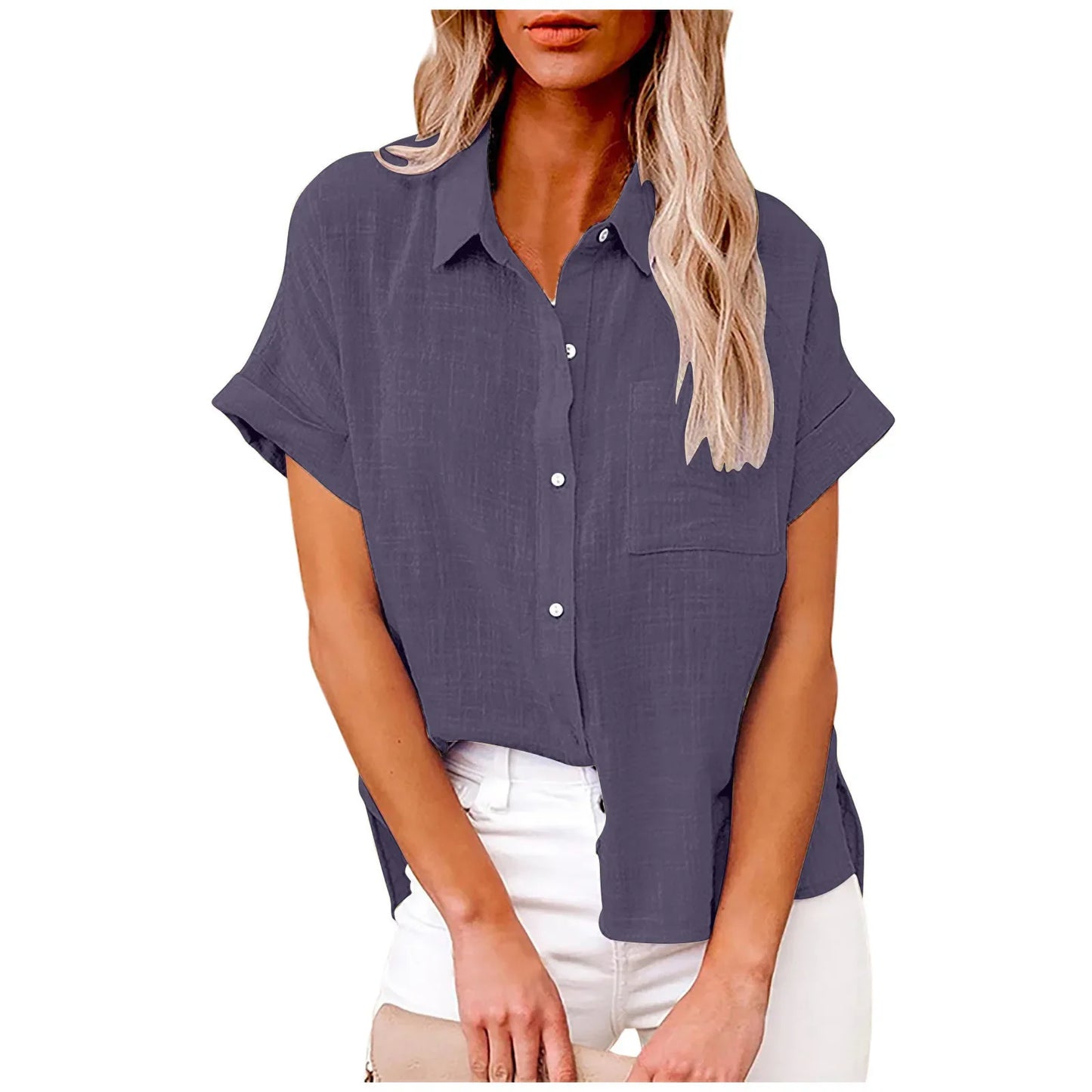 Women's Cotton-Linen Blouse — Loose Short-Sleeve Casual Summer Top