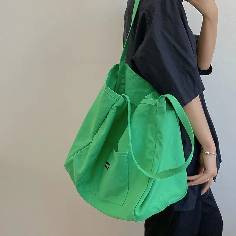 Women's Canvas Tote Bag – Reusable Shoulder Handbag with Letter Detail | Casual Daily Bag