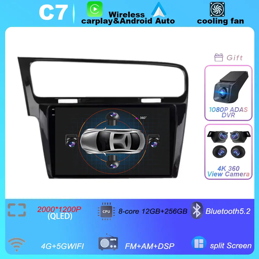 10" For Volkswagen VW Golf 7 MK7 GTI 2013-2017 Android 16 Carplay Car Radio Multimedia 8 CORE IPS QLED Navigation GPS 5G WIFI BT