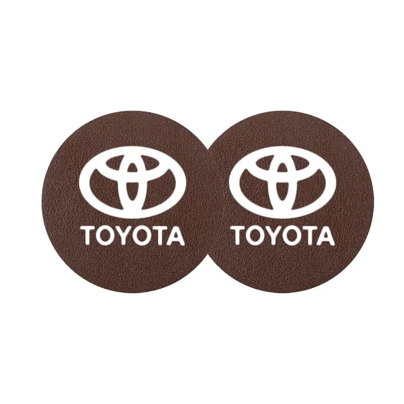 2Pcs Leather Coaster Anti-noise Water Cup Pad Cushion For Toyota TRD Gazoo Racing Corolla Yaris Chr Auris Rav4