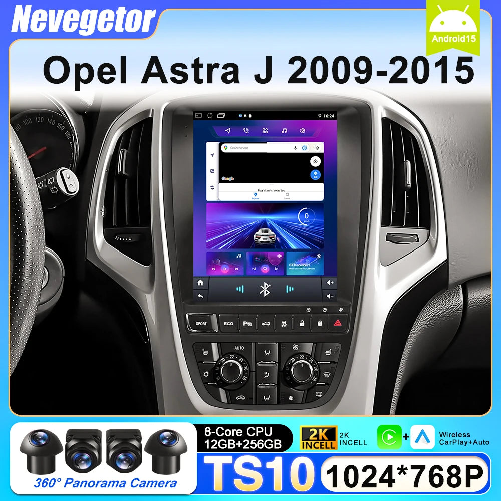 9.7" Car Stereo with Apple CarPlay & Android Auto, Compatible with Opel Astra J (2009-2015)