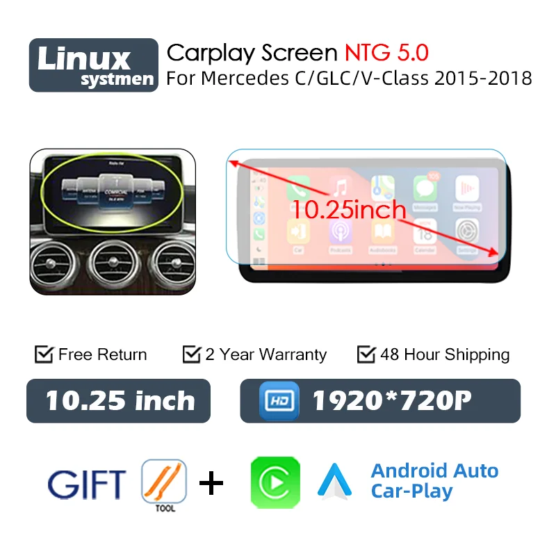 Wireless Carplay Screen For Mercedes C Class W205 GLC X253 C180 C200 300 350 2015-2018 Car Multimedia Player Android Auto Radio