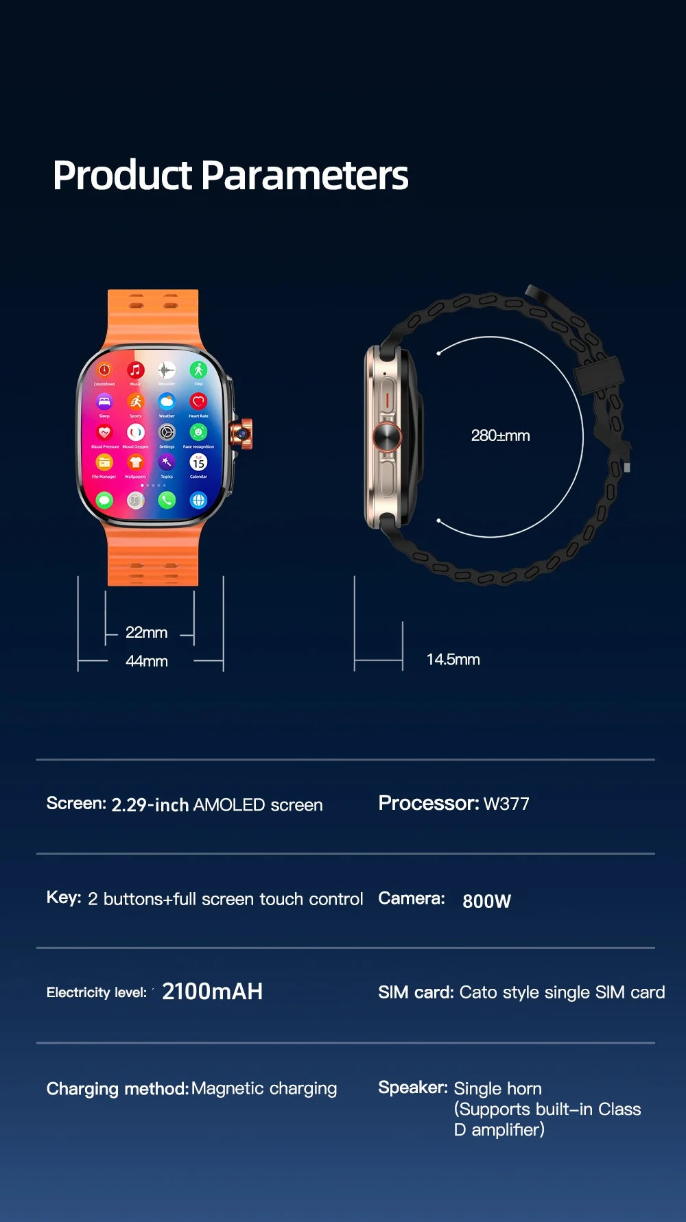 M99 Mini New Package 2.29inch Amoled Smartwatch 5G LTE Android 13.0 Smart Watch With Touch ID Fingerprint unlock GPS WIFI Sim