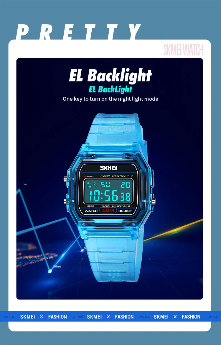 Skmei Women Digital Watches Fashion Transparent Case TPU Strap Led Waterproof Swimming Sports Wristwatch Female Alarm Clock