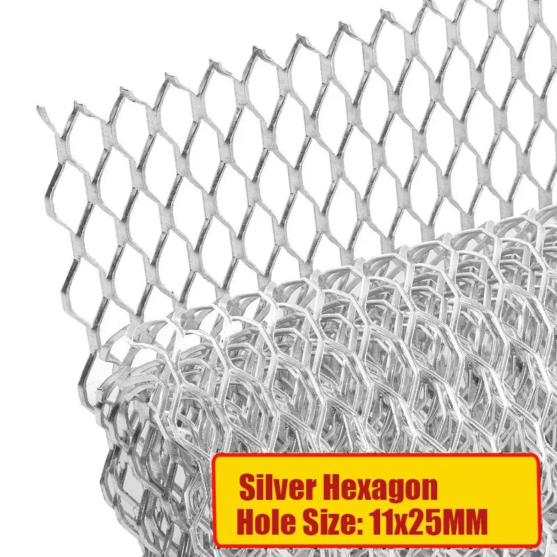 100x33cm Universal Aluminum Alloy Car Grill Mesh Auto Bumper Grille Cover Net Protector Hexagonal Diamond Seagull Black/Silver