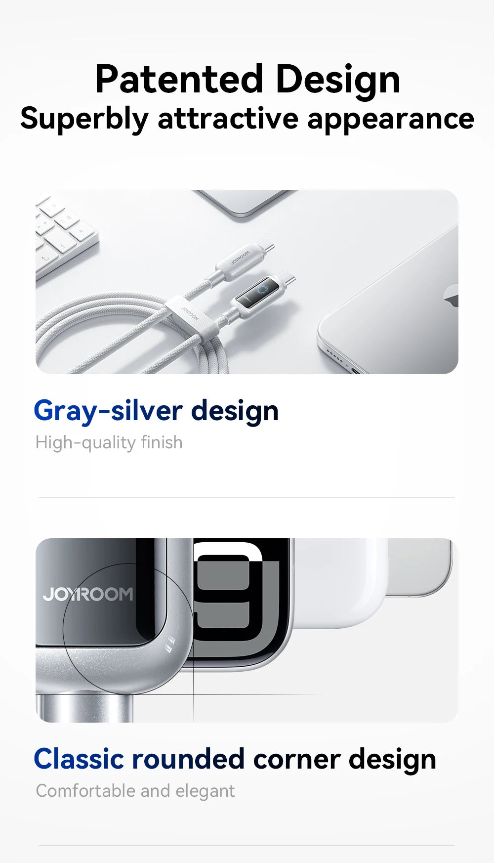 Joyroom 100W USB C Cable Automatic Power Off Fast Charge Type C Cable For iPhone 16 15 Pro Max  Xiaomi Sumsang Huawei