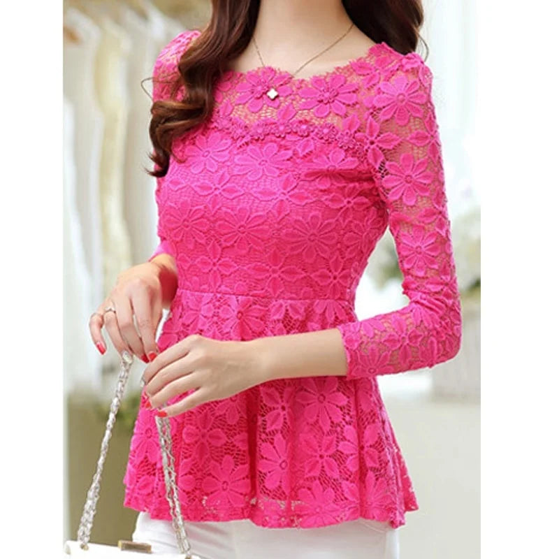 Women's Vintage Lace Long Sleeve Blouse - Pleated Plus Size Top - photo 10